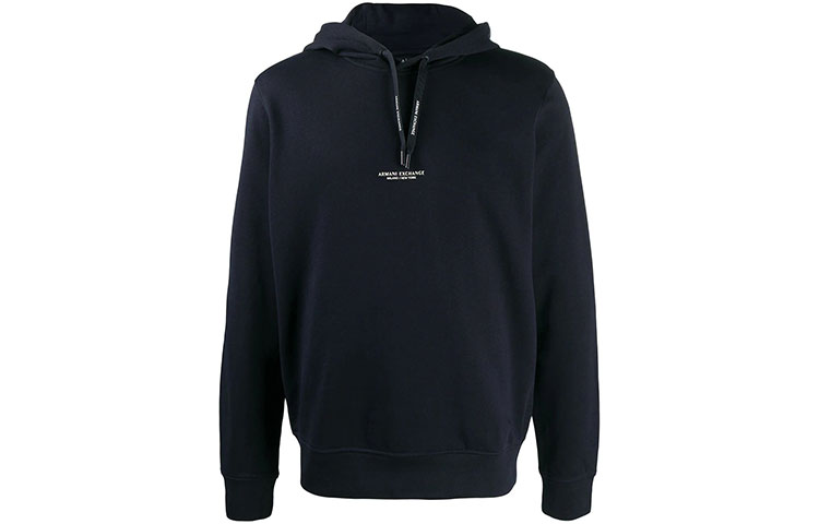 Armani Exchange Solid Logo Hoodie Navy Blue Casual Sweatshirt 8NZM94-ZJKRZ-1510