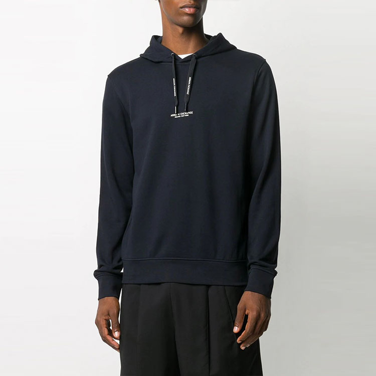 Shop Armani Exchange 寶藍色休閒連帽Logo衛衣 8NZM94-ZJKRZ-1510