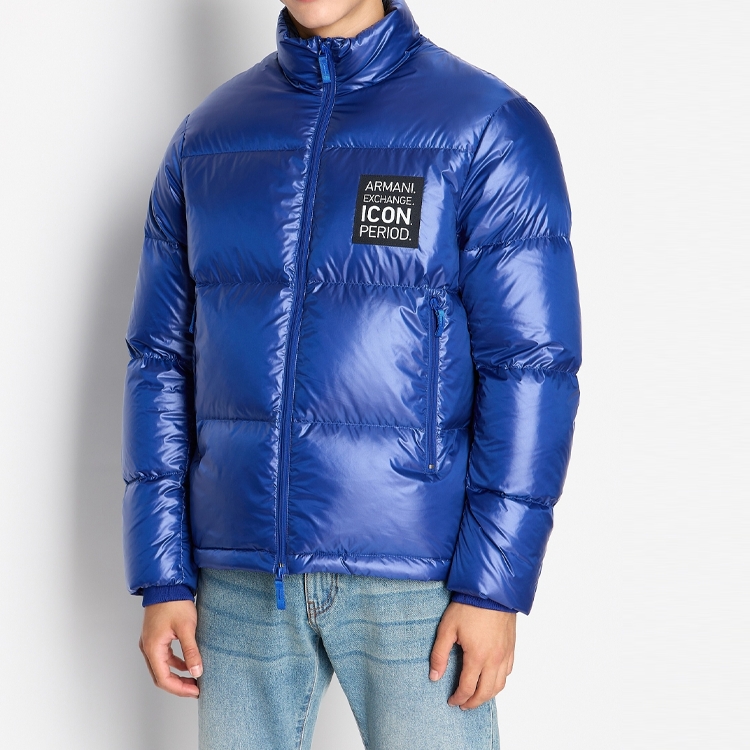 Shop 아르마니 익스체인지 로고 패치 롱슬리브 후드 패딩 재킷 8NZBP2-ZNYNZ-1583