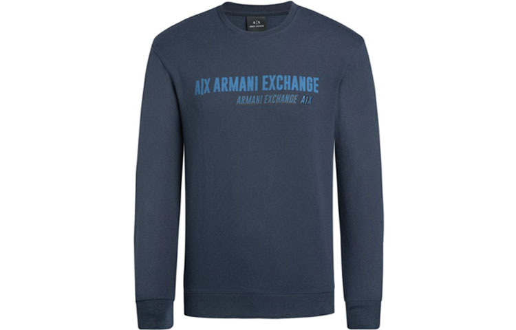 Armani Exchange SS21 Logo Print Crewneck Long Sleeve Sweatshirt Blue/Grey Men 3KZMAJ-ZJ7RZ-0509
