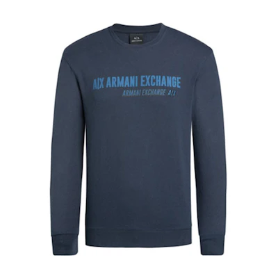 Armani Exchange SS21 Logo Print Crewneck Long Sleeve Sweatshirt Blue/Grey Men 3KZMAJ-ZJ7RZ-0509