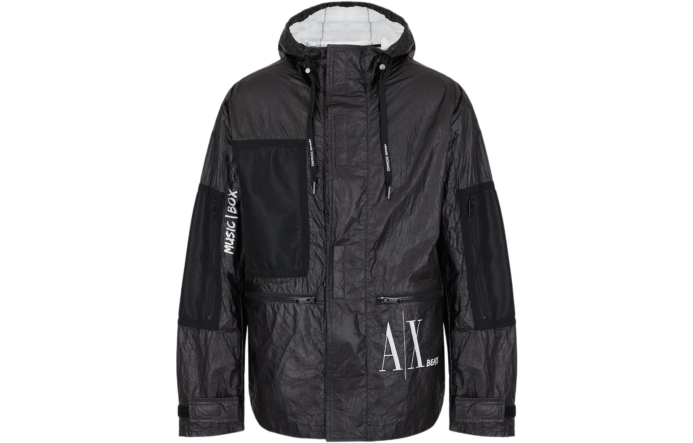 Armani Exchange SS22 Black Solid Color Hooded Jacket 3LZB45-ZNPRZ-1200