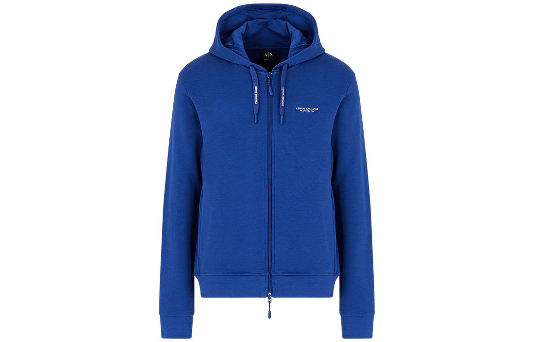 Armani Exchange SS22 Blue Solid Logo Zip-Up Hoodie Jacket 8NZM95-ZJKRZ-BLUE
