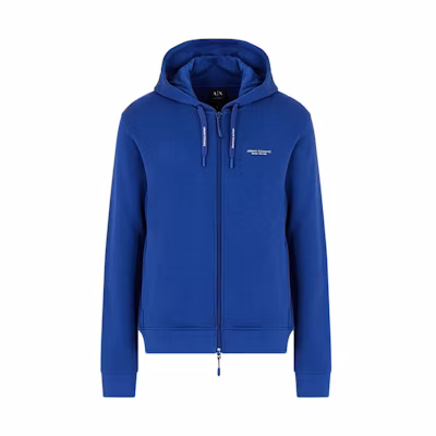 Armani Exchange SS22 Blue Solid Logo Zip-Up Hoodie Jacket 8NZM95-ZJKRZ-BLUE