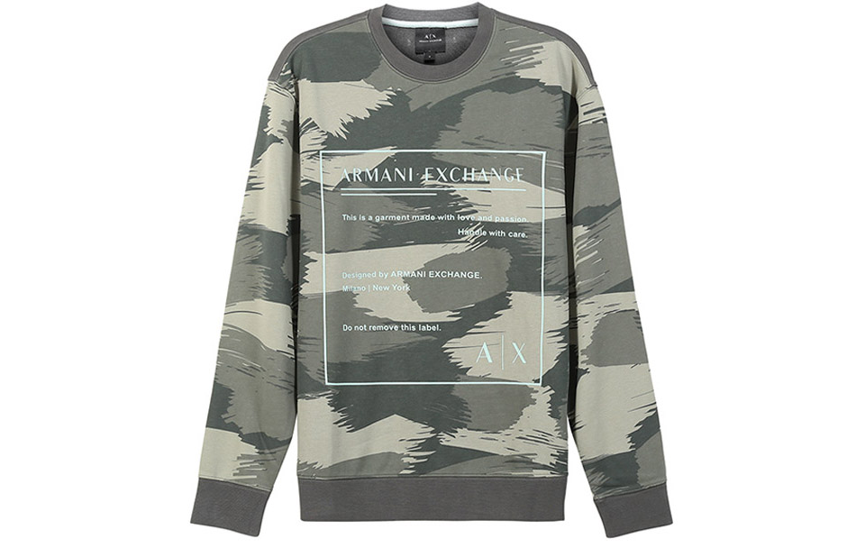 Armani Exchange SS22 Camo Logo Print Crewneck Sweatshirt Dark Green 3LZMHB-ZJEFZ-0870