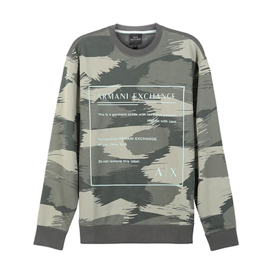 Armani Exchange SS22 Camo Logo Print Crewneck Sweatshirt Dark Green 3LZMHB-ZJEFZ-0870