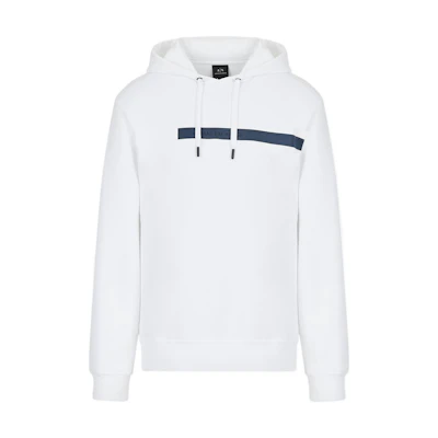 Armani Exchange SS22 Colorblock Logo Hoodie Cotton Pullover - White 3LZMAM-ZJ8QZ-1100
