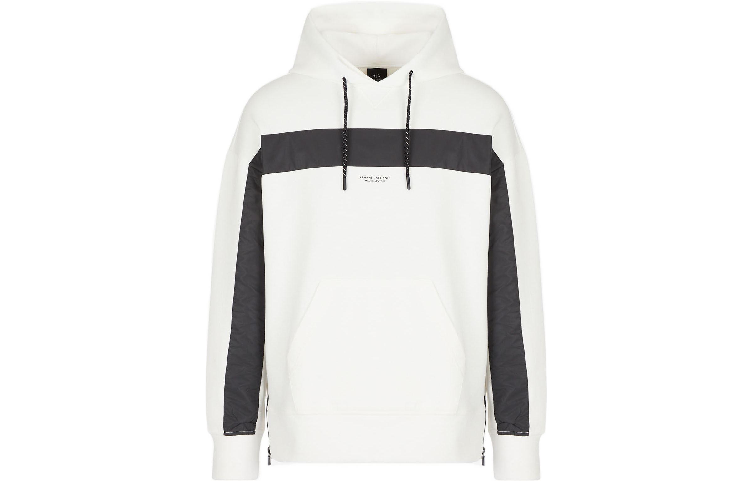 Armani Exchange SS22 Colorblock Logo Print Hoodie White Long Sleeve Pullover 3LZMLF-ZJZGZ-21AF