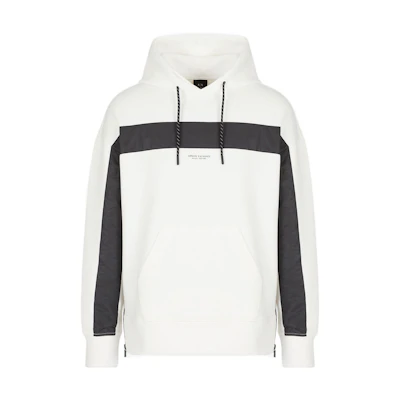 Armani Exchange SS22 Colorblock Logo Print Hoodie White Long Sleeve Pullover 3LZMLF-ZJZGZ-21AF