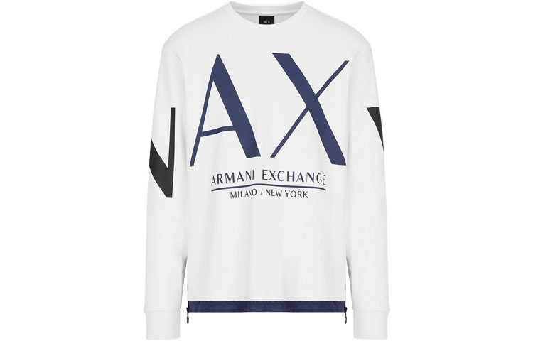 Armani Exchange SS22 Logo Crewneck Pullover Long Sleeve Sweatshirt White Men 3LZMLD-ZJ4XZ