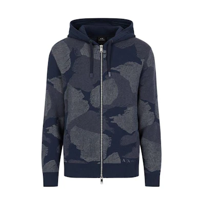 Armani Exchange SS22 Navy Cotton Nylon Zip Jacket with Logo Print - 3LZE1D-ZM1QZ-25BU