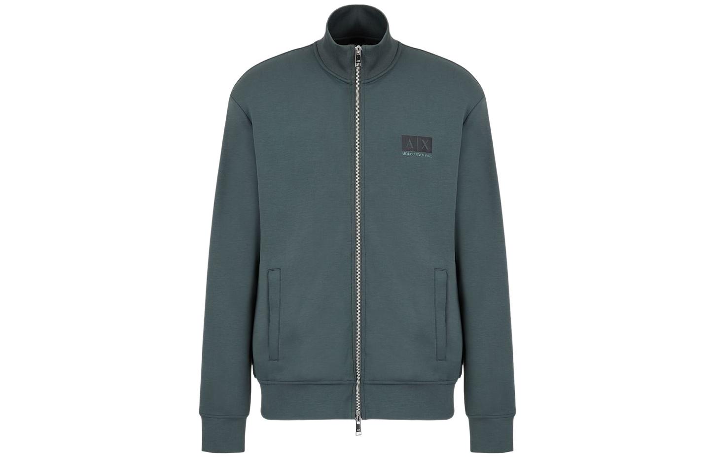 Armani Exchange SS22 Solid Logo Zip-Up Sweatshirt Jacket Men Deep Green 3LZMHD-ZJZDZ-1839