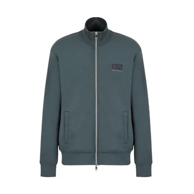 Armani Exchange SS22 Solid Logo Zip-Up Sweatshirt Jacket Men Deep Green 3LZMHD-ZJZDZ-1839