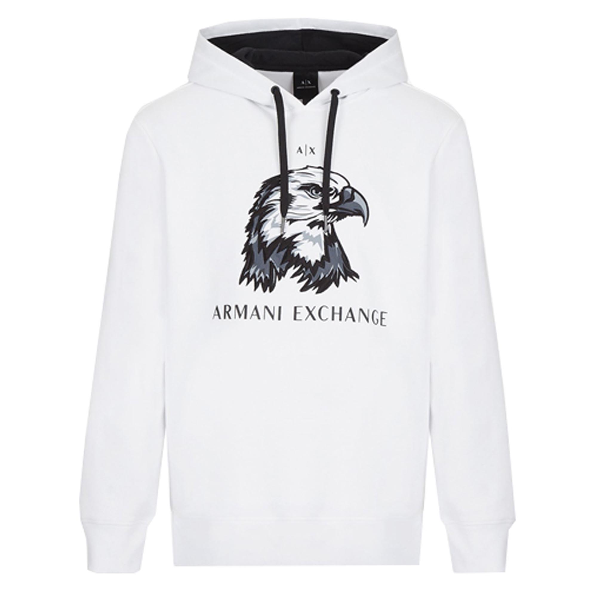 Armani Exchange SS22 White Embroidered Logo Animal Hoodie 3LZMAQ-ZJ5UZ-1100