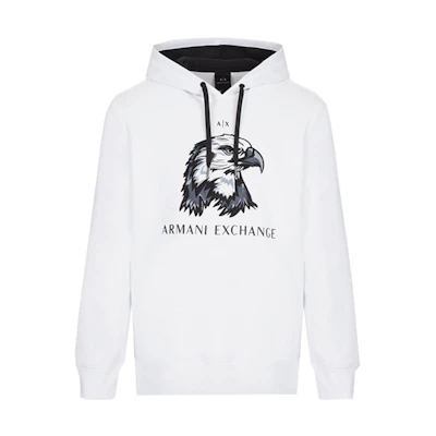 Armani Exchange SS22 White Embroidered Logo Animal Hoodie 3LZMAQ-ZJ5UZ-1100
