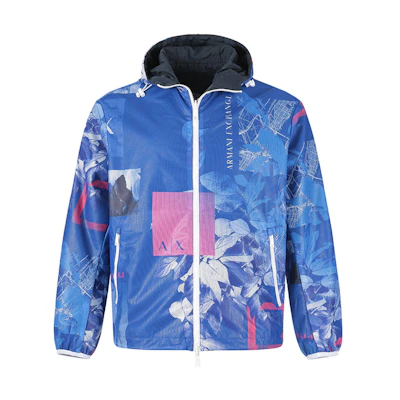ARMANI EXCHANGE SS23 Reversible Hooded Jacket Navy Blue Logo Print. 3RZB46-ZN1CZ-55JD