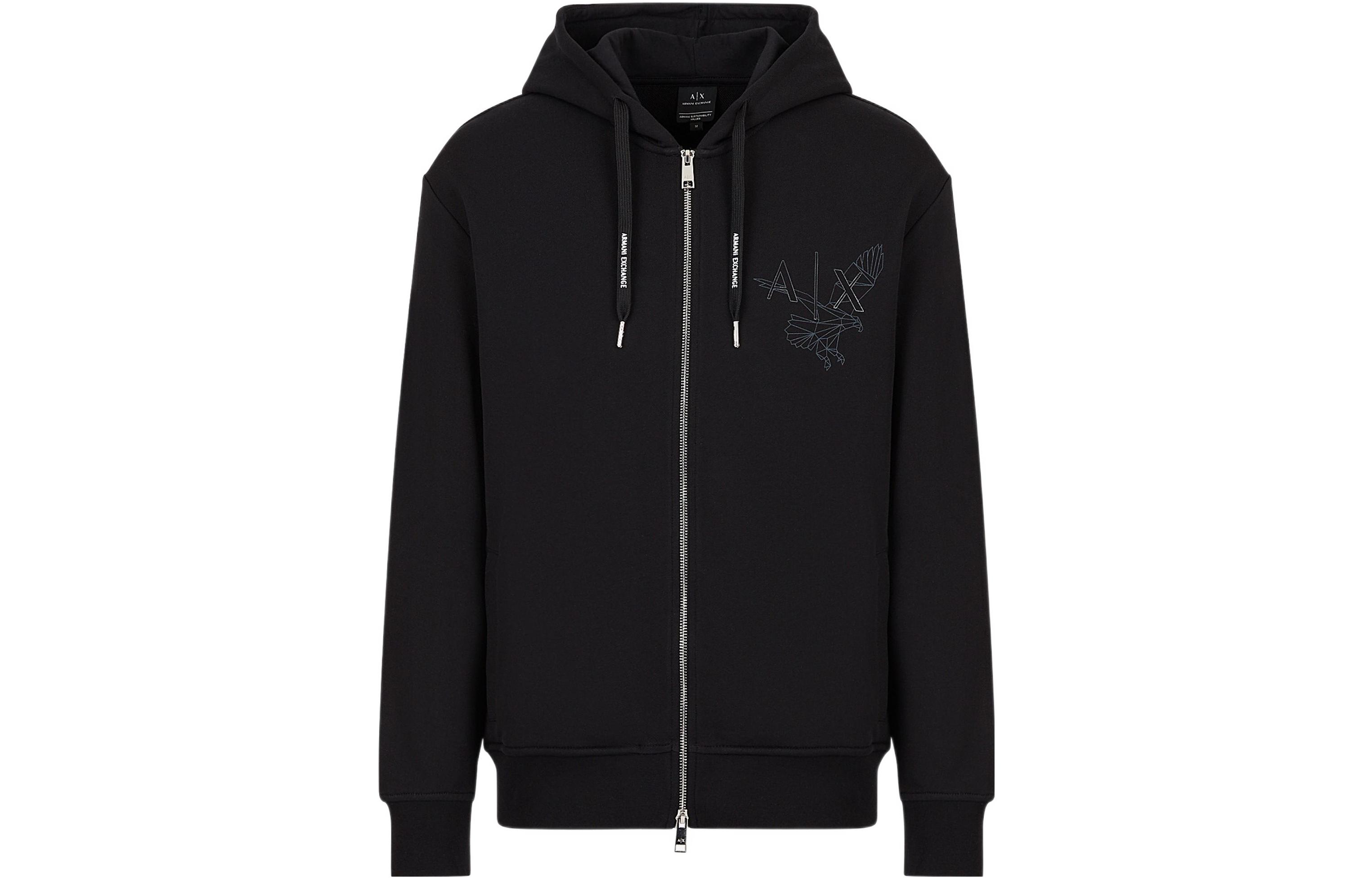 Armani Exchange SS23 Black Hoodie with Letter Print and Zipper 3RZMAP-ZJTDZ-1200