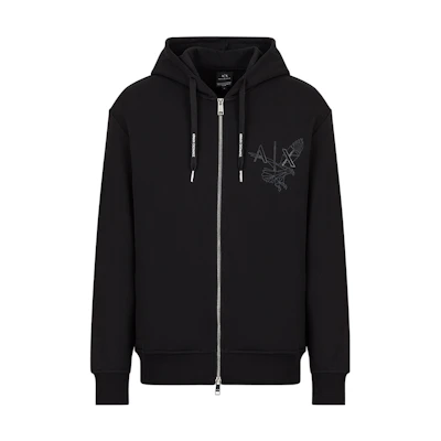 Armani Exchange SS23 Black Hoodie with Letter Print and Zipper 3RZMAP-ZJTDZ-1200