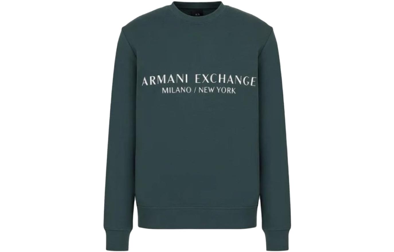 Armani Exchange SS23 Green Graphic Long-Sleeve Crewneck Sweatshirt Men 8NZM88-ZJKRZ-1882