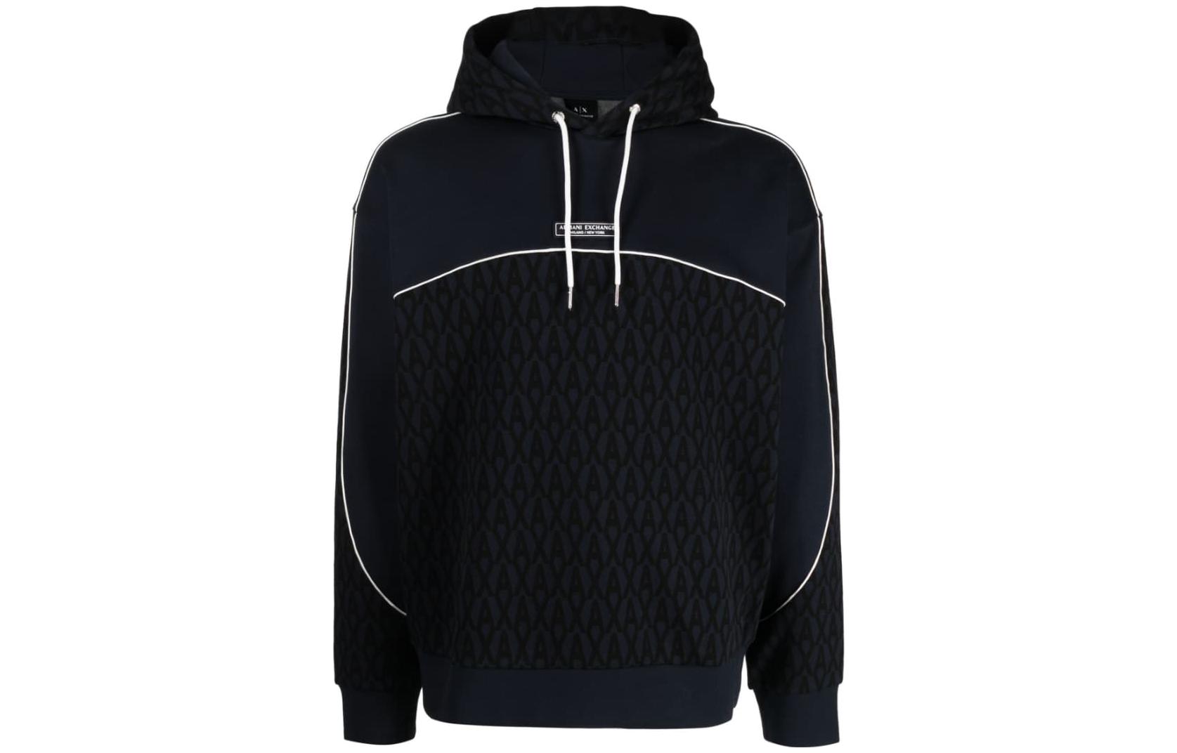 Armani Exchange SS23 Hoodie with Logo, Striped Design - Midnight Blue 3RZMLA-ZJGFZ-85CN