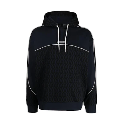 Armani Exchange SS23 Hoodie with Logo, Striped Design - Midnight Blue 3RZMLA-ZJGFZ-85CN