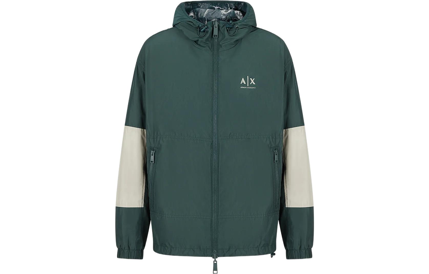 ARMANI EXCHANGE SS23 Logo Colorblock Zip Hoodie Jacket Men’s Dark Green. 3RZB18-ZNNSZ-4885