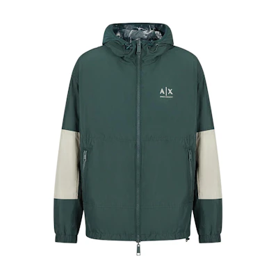 ARMANI EXCHANGE SS23 Logo Colorblock Zip Hoodie Jacket Men’s Dark Green. 3RZB18-ZNNSZ-4885