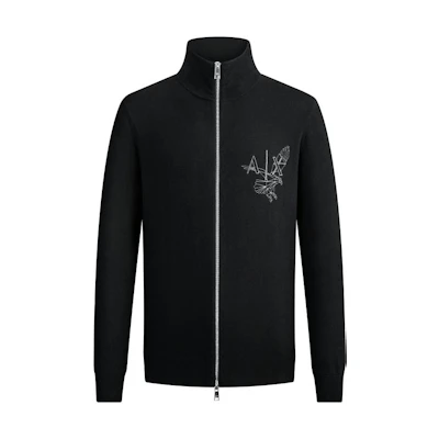 Armani Exchange SS23 Logo Jacquard Knit Zip Jacket Black 3RZE1C-ZMX8Z-1200