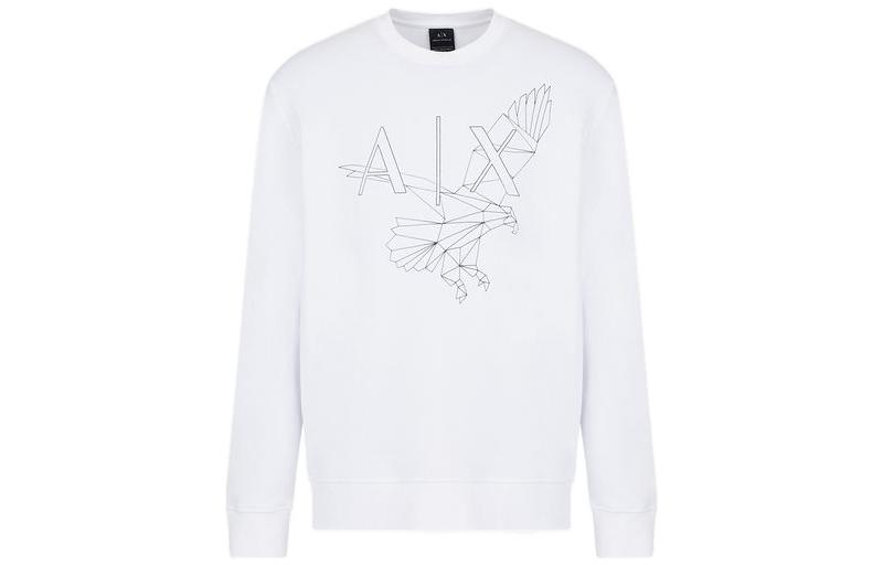 Armani Exchange SS23 Logo Print Crewneck Long Sleeve Sweatshirt White Mens 3RZMAQ-ZJTDZ-1100