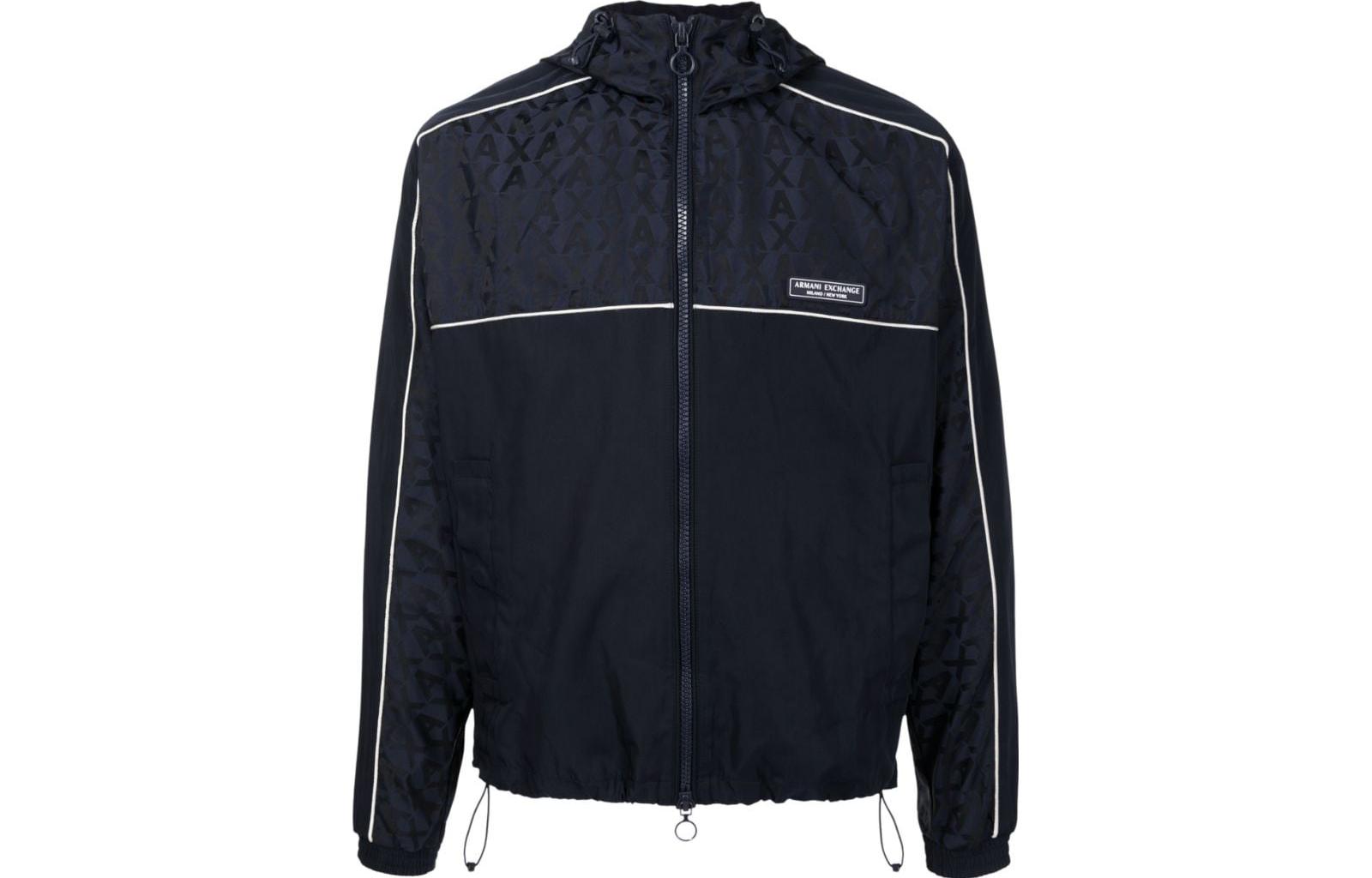 Armani Exchange SS23 Navy Blue Striped Logo Patch Hoodie Jacket 3RZBL1-ZN1SZ-85CN