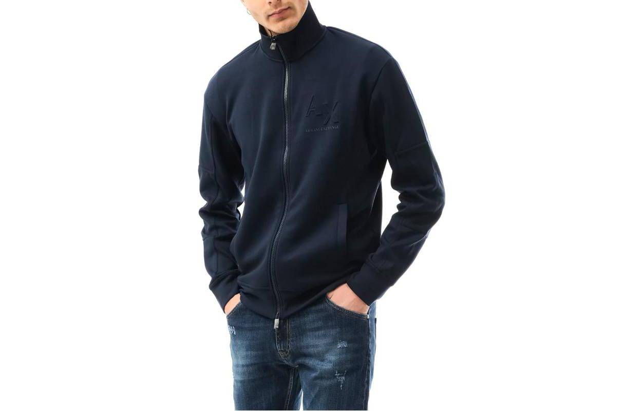 Armani Exchange SS23 Solid Color Zip-Up Sweatshirt Men’s Blue Long Sleeve 3RZMHFZJZDZ15BA