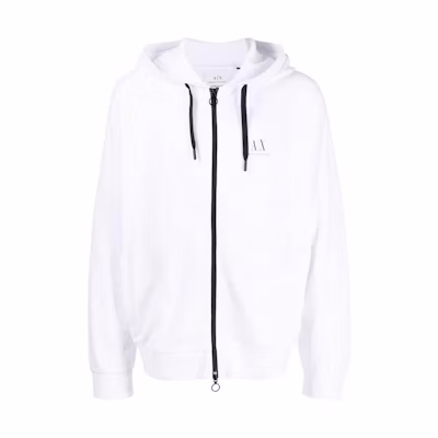 Armani Exchange SS23 White Letter Print Zip-Up Hoodie with Drawstring 8NZMSR-ZJKRZ-1100