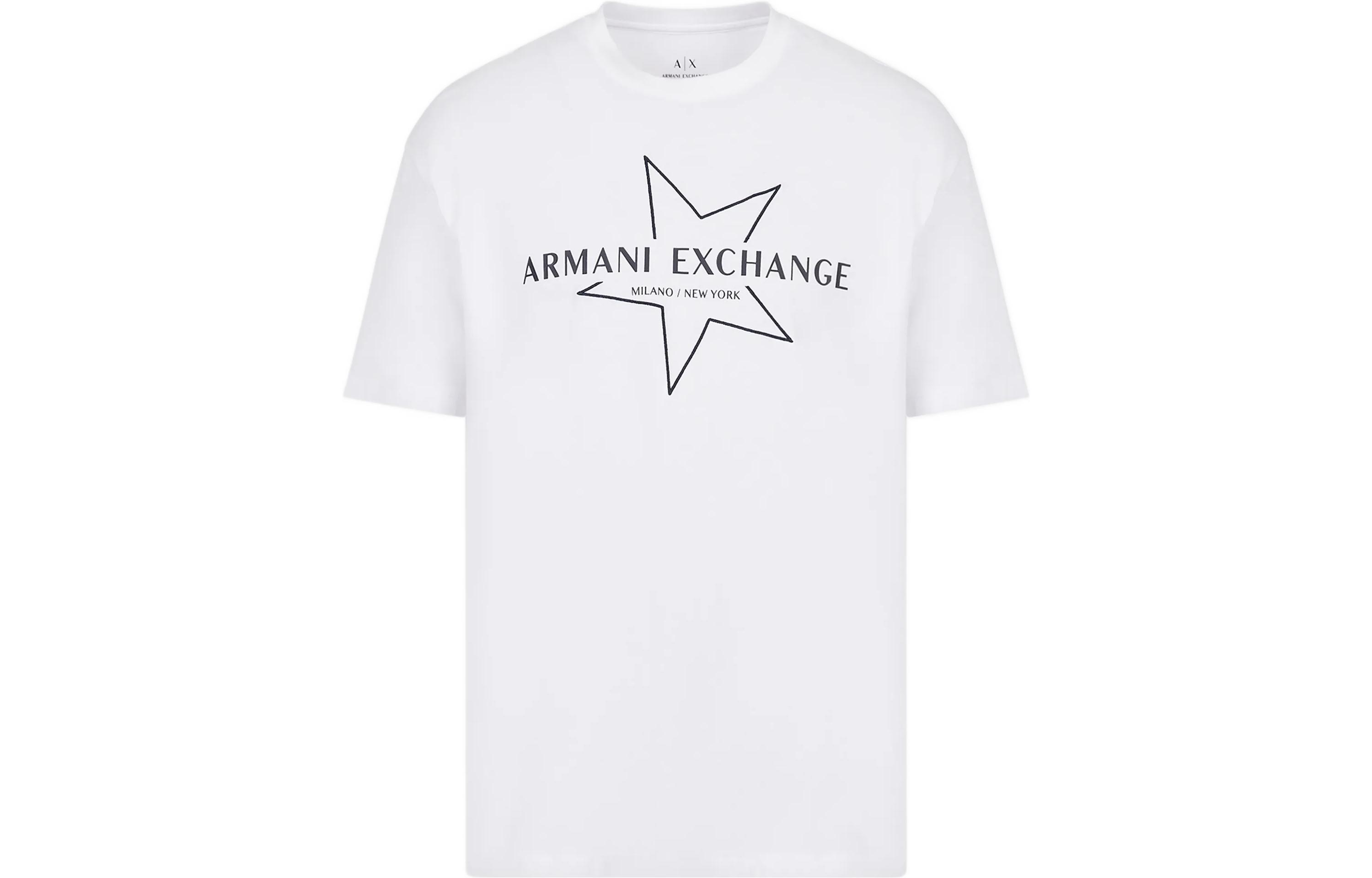 Armani Exchange SS23 White Logo Star Print Crew Neck T-Shirt. 3RZTLC-ZJ8EZ-11100
