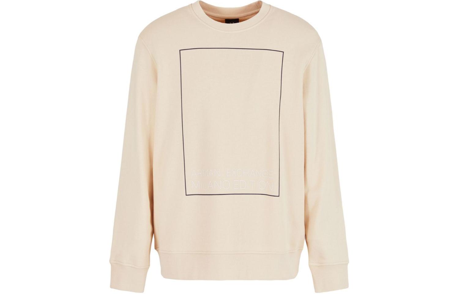 ARMANI EXCHANGE SS24  Beige Box Print Crewneck Pullover Sweatshirt. 3DZMHH-ZJGGZ-1792