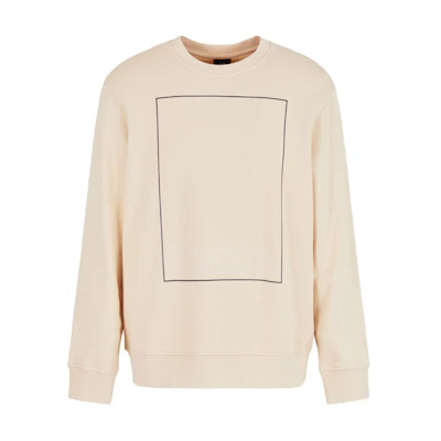 ARMANI EXCHANGE SS24 Beige Box Print Crewneck Pullover Sweatshirt. 3DZMHH-ZJGGZ-1792