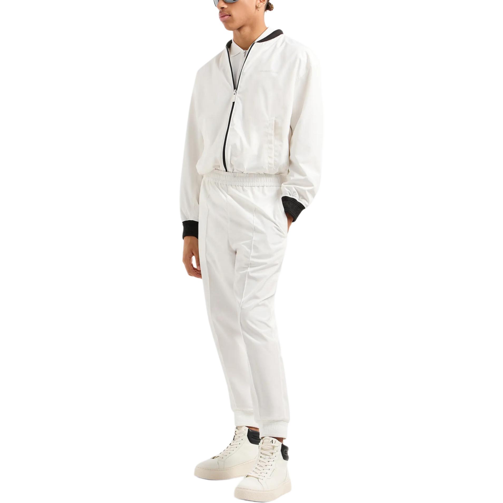 Shop ARMANI EXCHANGE SS24  White Logo Print Bomber Short Casual Jacket 6DZBL8-ZN5KZ-1116