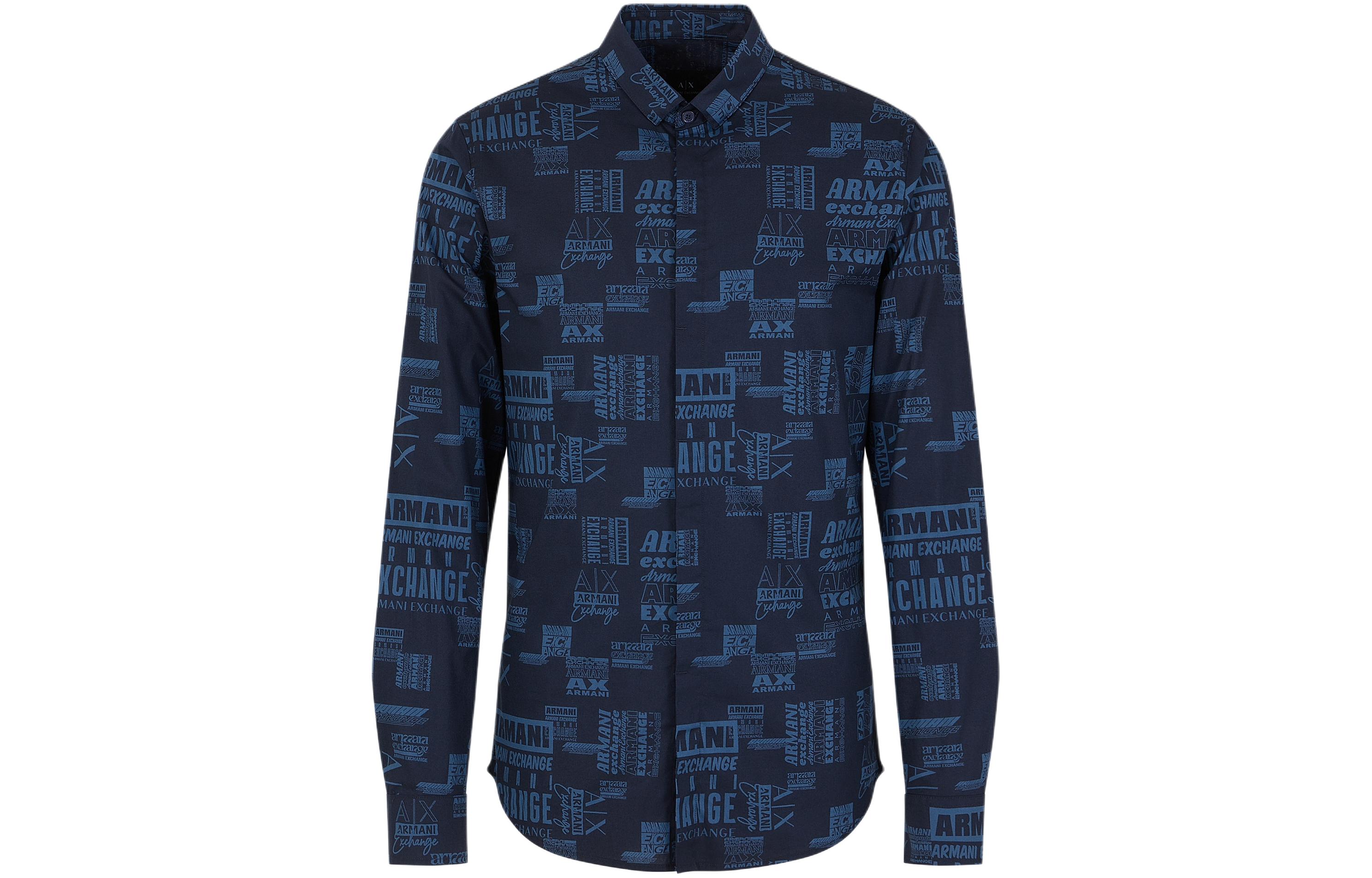 Armani Exchange SS24 All-Over Logo Long Sleeve Shirt Night Blue . 3DZC25-ZNEAZ-75AA