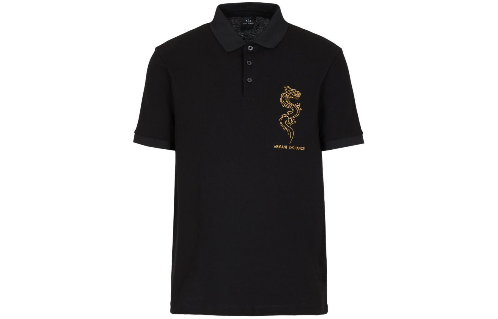 Armani Exchange SS24 Black Dragon Embroidered Logo Polo Shirt. 3DZFDF-ZJM5Z-1200