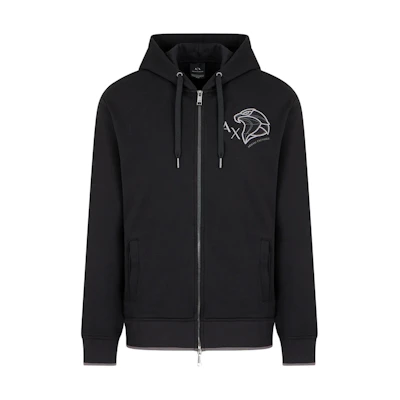 Armani Exchange SS24 Black Hoodie with Logo Print and Zipper 3DZMHR-ZJ9KZ-1200