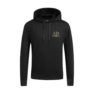 Armani Exchange SS24 Black Letter Print Loose Fit Hoodie with Drawstring 3DZMSB-Z9N1Z-1200