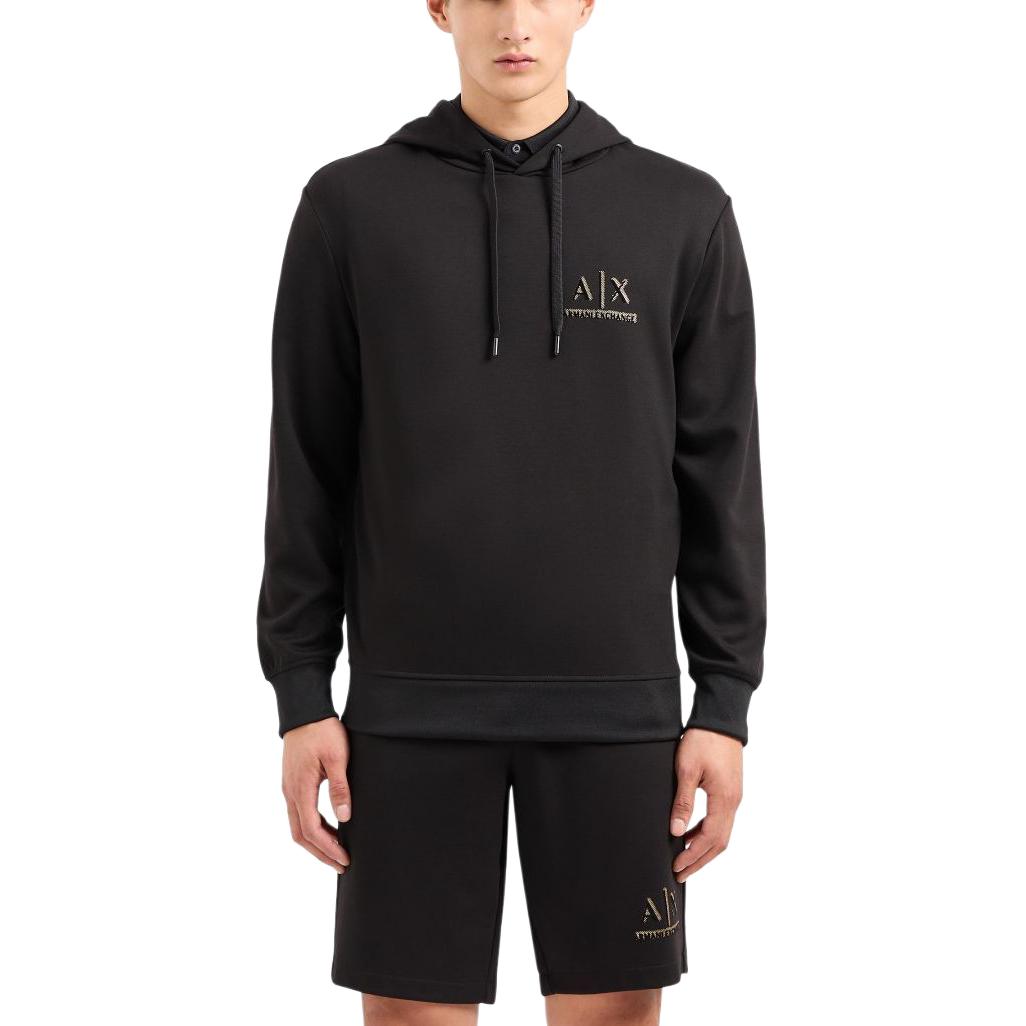Purchase Armani Exchange SS24 黑色字母印花抽繩寬鬆版連帽衫 3DZMSB-Z9N1Z-1200