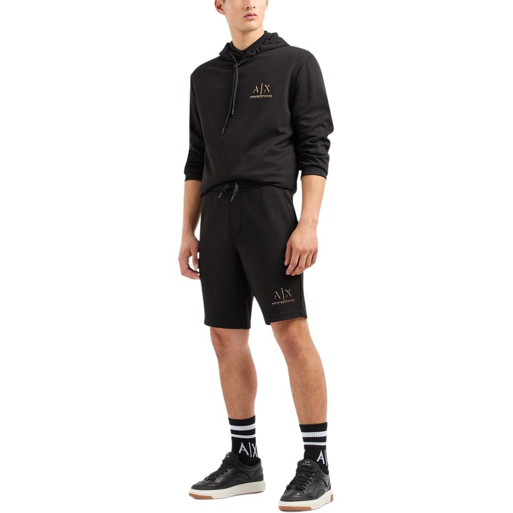 Sizing Armani Exchange SS24 黑色字母印花抽繩寬鬆版連帽衫 3DZMSB-Z9N1Z-1200