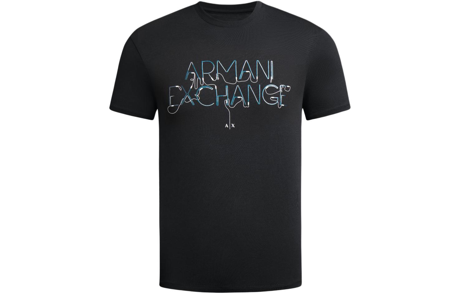 Armani Exchange SS24 Black Logo Embroidered Casual T-Shirt. 3DZTJF-ZJH4Z-1200
