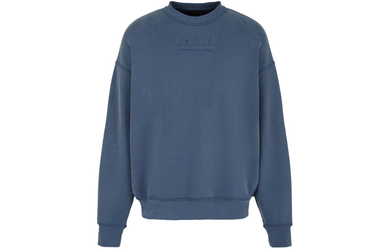 Armani Exchange SS24 Embossed Logo Crewneck Sweatshirt Blue Casualwear 3DZMAA-ZJUBZ-45AM