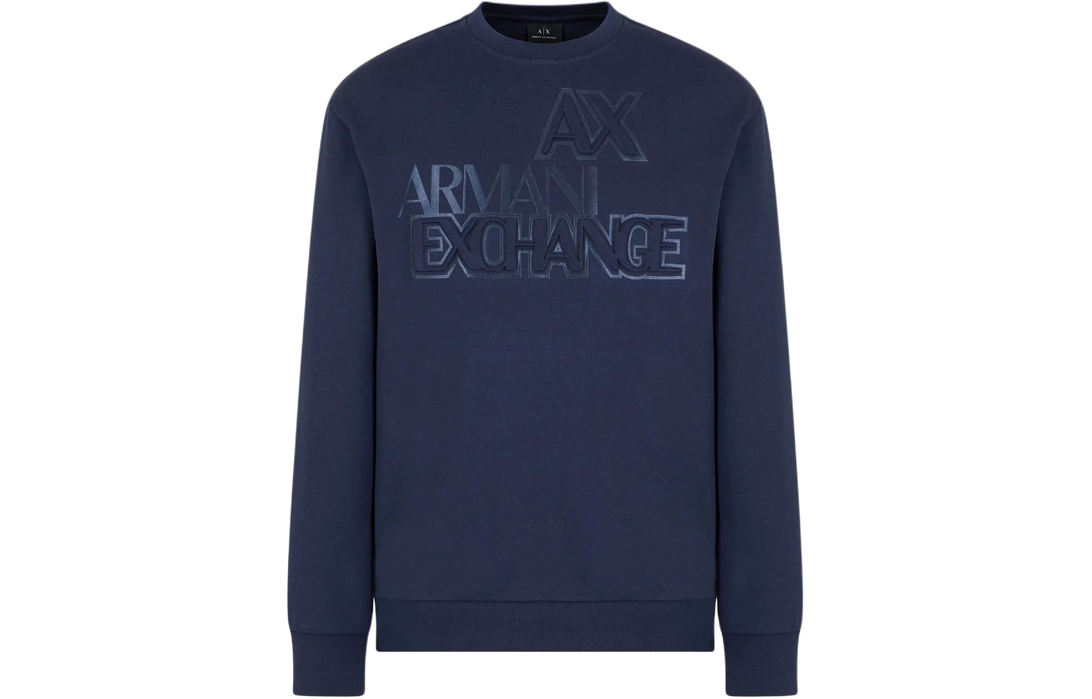 Armani Exchange SS24 Logo Crewneck Long Sleeve Sweatshirt Navy Blue () 3DZMAD-ZJMAZ-15BA
