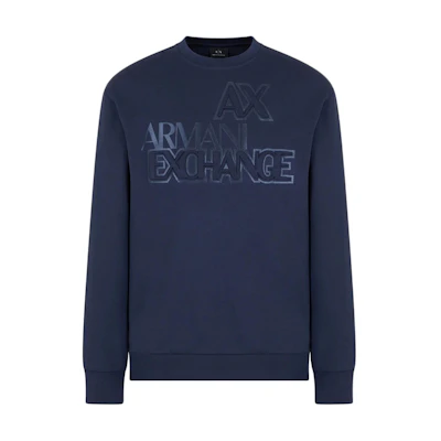 Armani Exchange SS24 Logo Crewneck Long Sleeve Sweatshirt Navy Blue () 3DZMAD-ZJMAZ-15BA