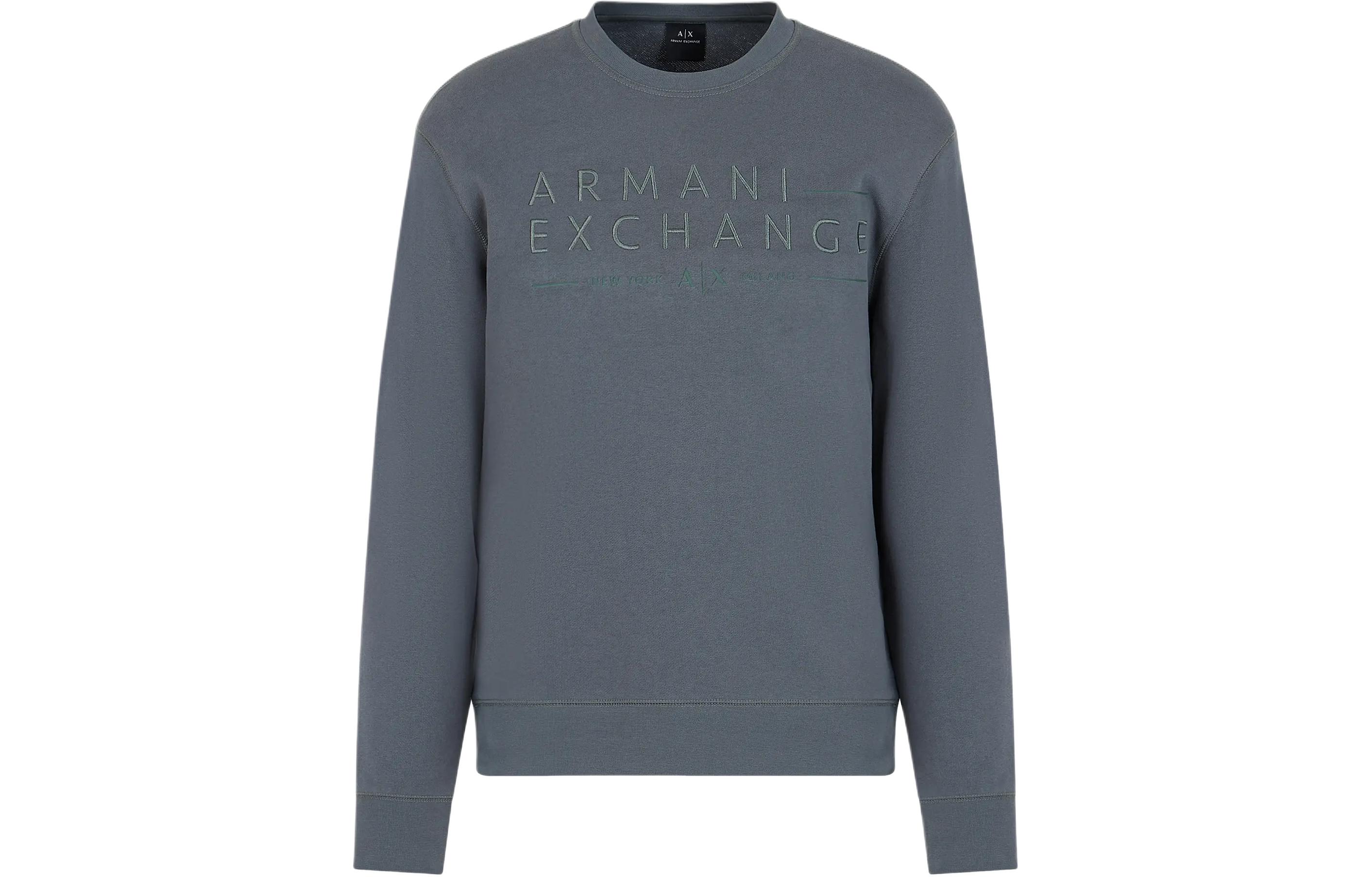 Armani Exchange SS24 Logo Embroidered Crewneck Long Sleeve Sweatshirt Men 3DZMJP-ZJY9Z-1839
