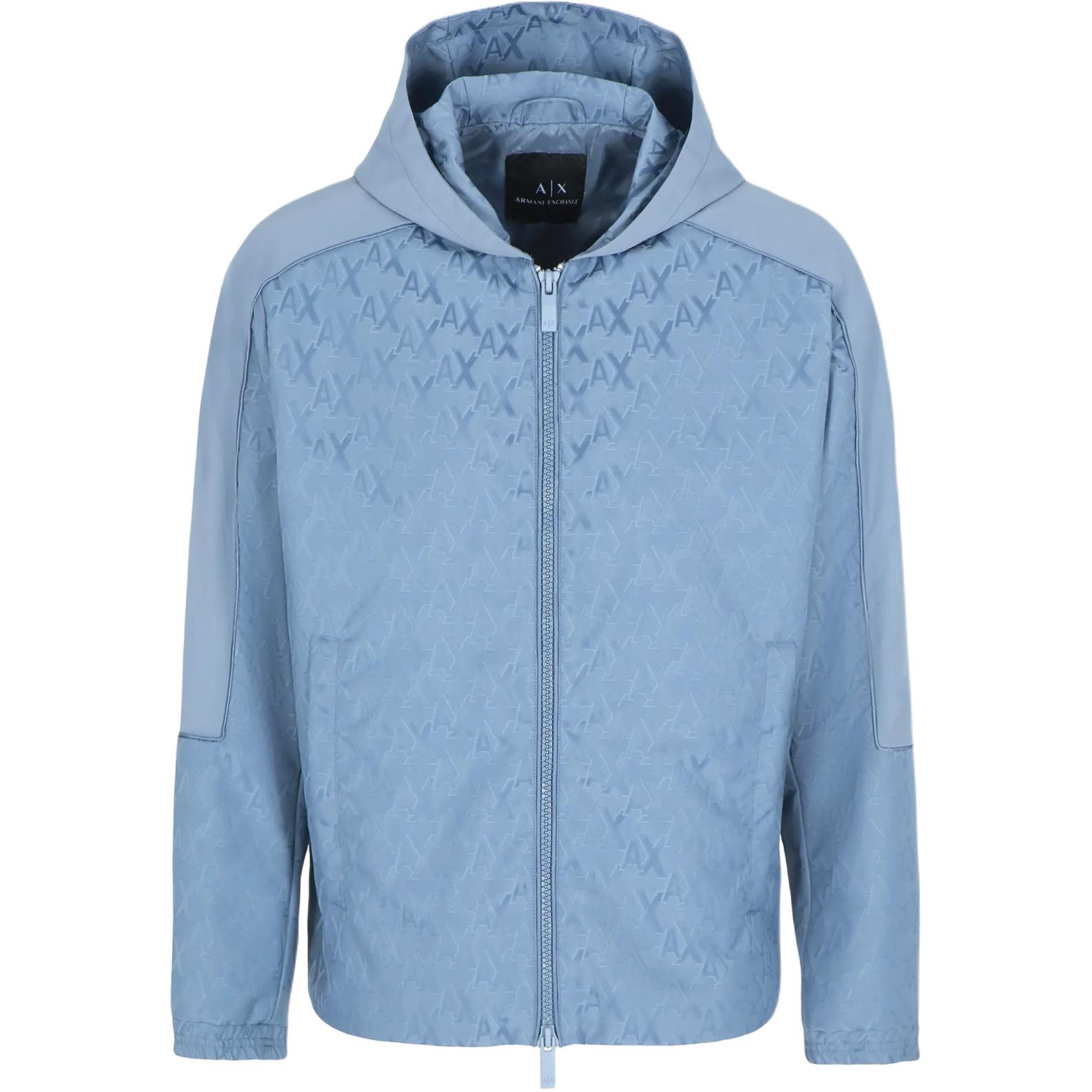Armani Exchange SS24 Logo Jacquard Patchwork Hoodie Jacket Misty Blue 6DZBL1-ZN5YZ-15DU