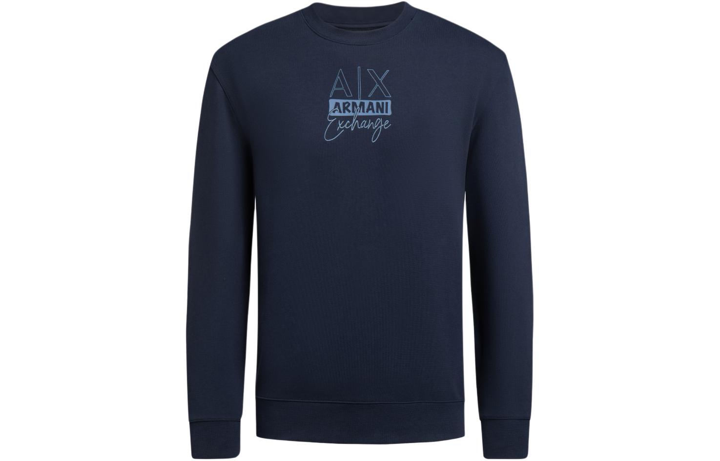 Armani Exchange SS24 Logo Print Crewneck Navy Long-Sleeve Sweatshirt 3DZMHK-ZJXRZ-65BH