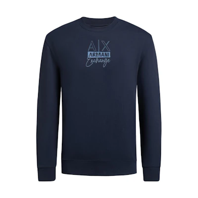Armani Exchange SS24 Logo Print Crewneck Navy Long-Sleeve Sweatshirt 3DZMHK-ZJXRZ-65BH